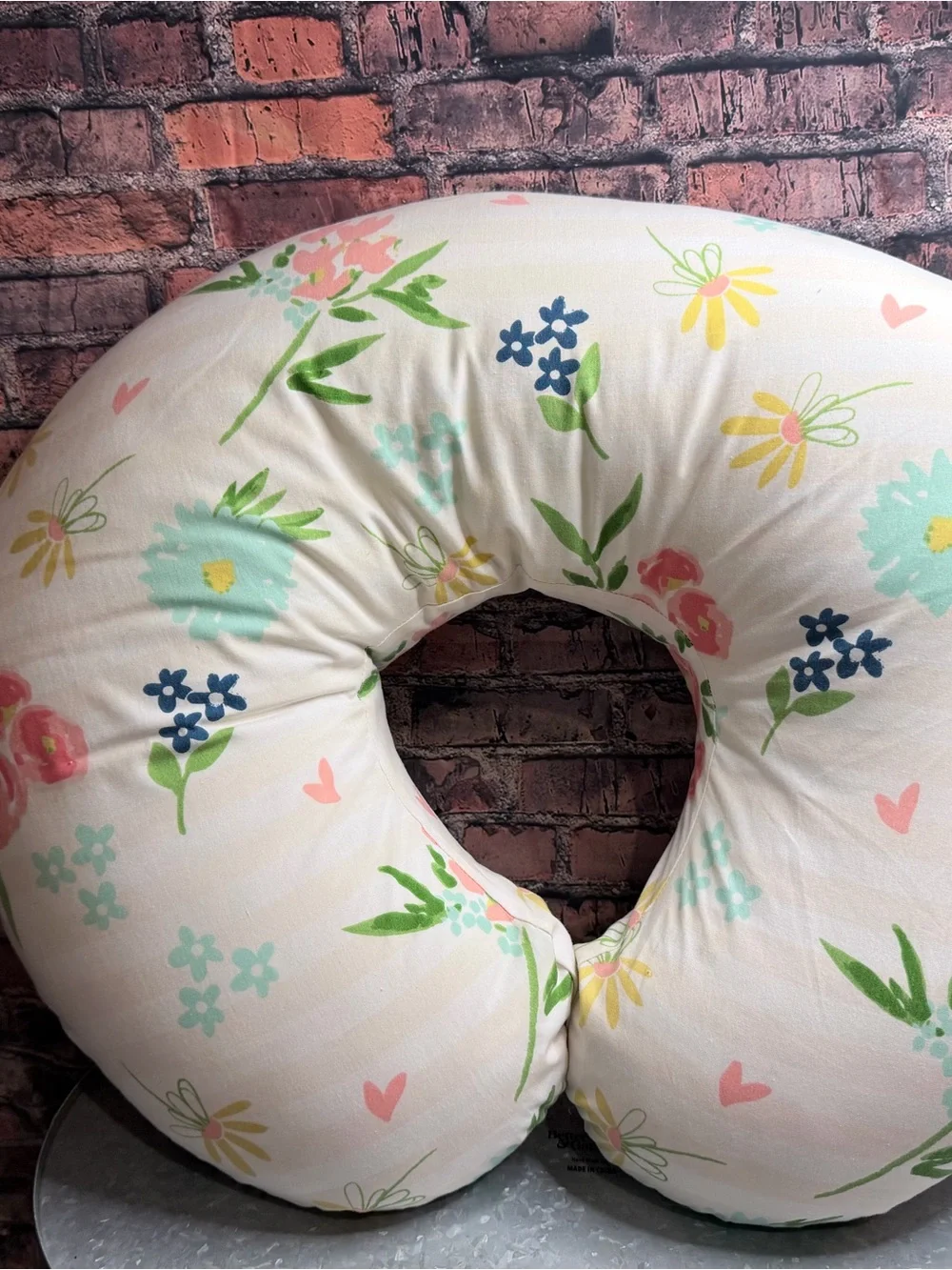 Boppy Floral Nursing Pillow in Cream with Mint, Coral, Yellow & Navy Accents